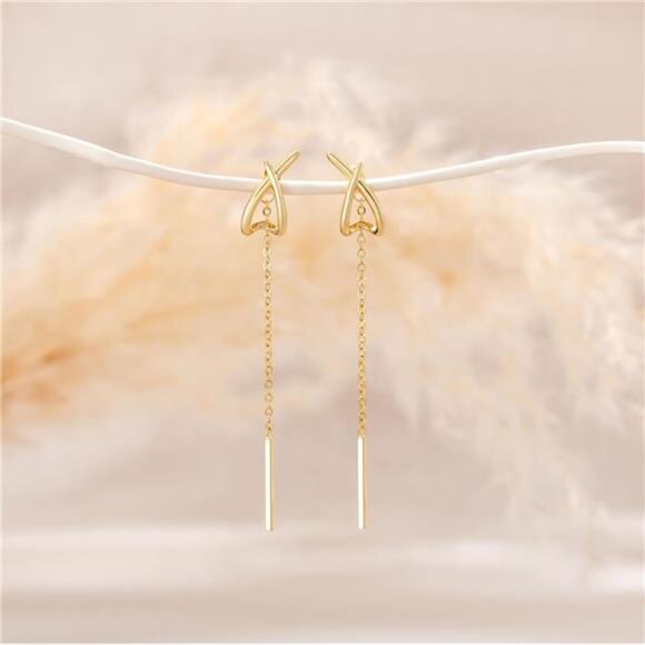 ✨ 15K Gold X Cross Threader Earrings | Lightweight Hoop & Dangle Combo - Picture 4 of 4